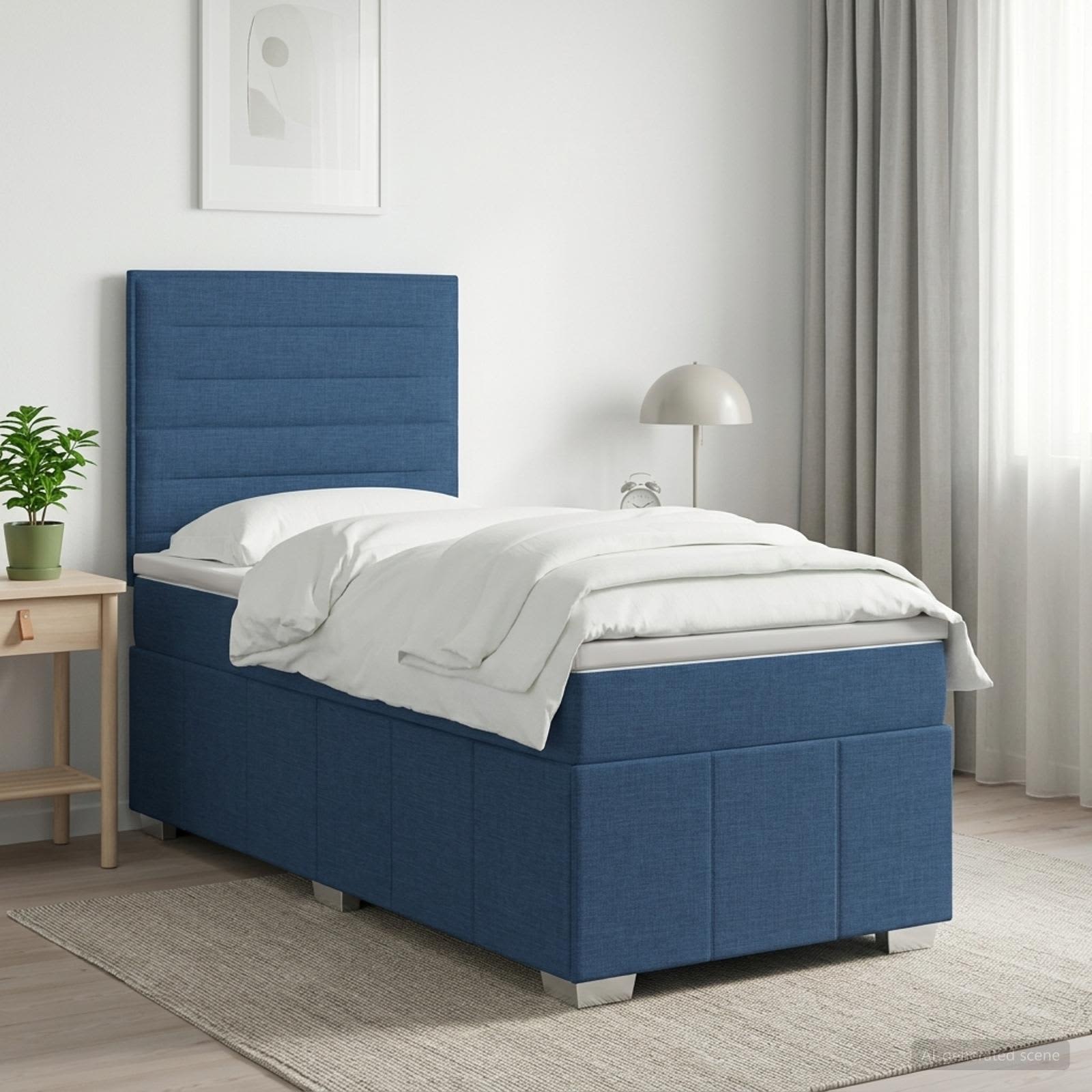 Lit boxspring avec matelas Bleu 90 x 200 cm Tissu - XIOS