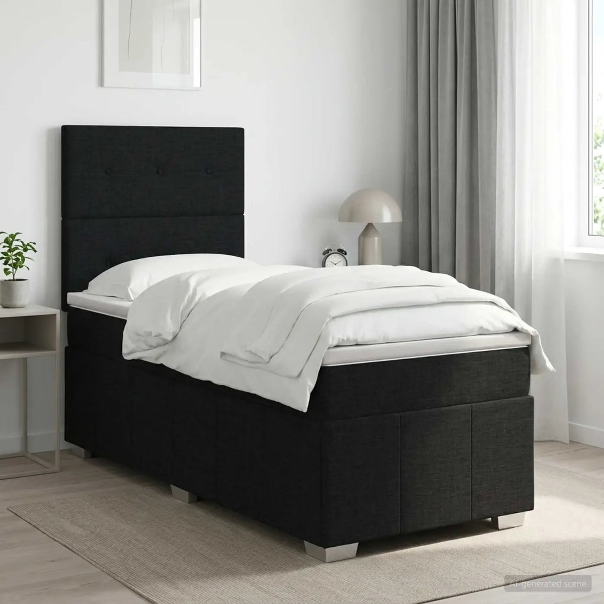 Lit boxspring avec matelas Noir 100 x 200 cm Tissu - XIOS