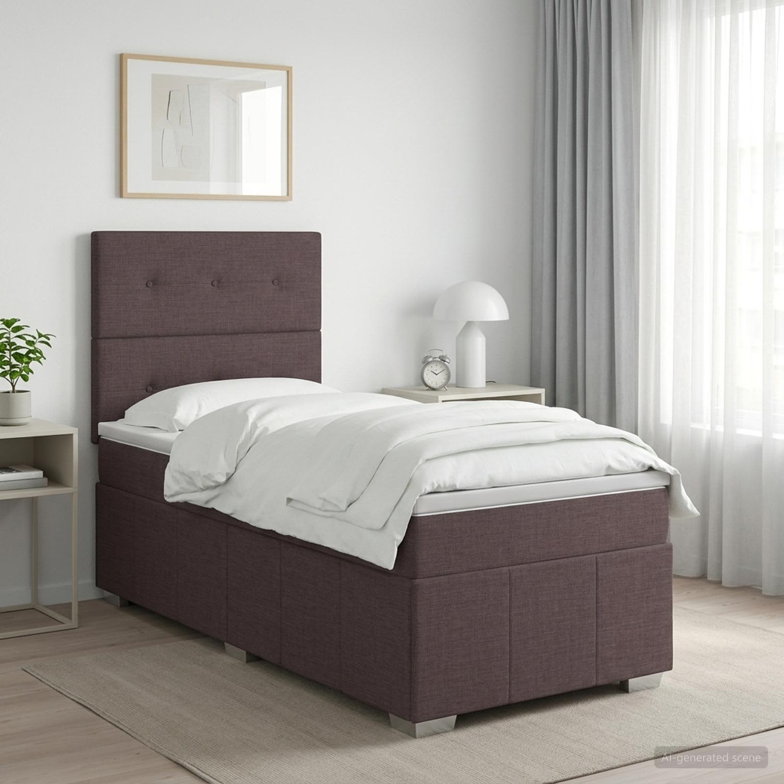 Lit boxspring avec matelas Marron foncé 90 x 200 cm Tissu