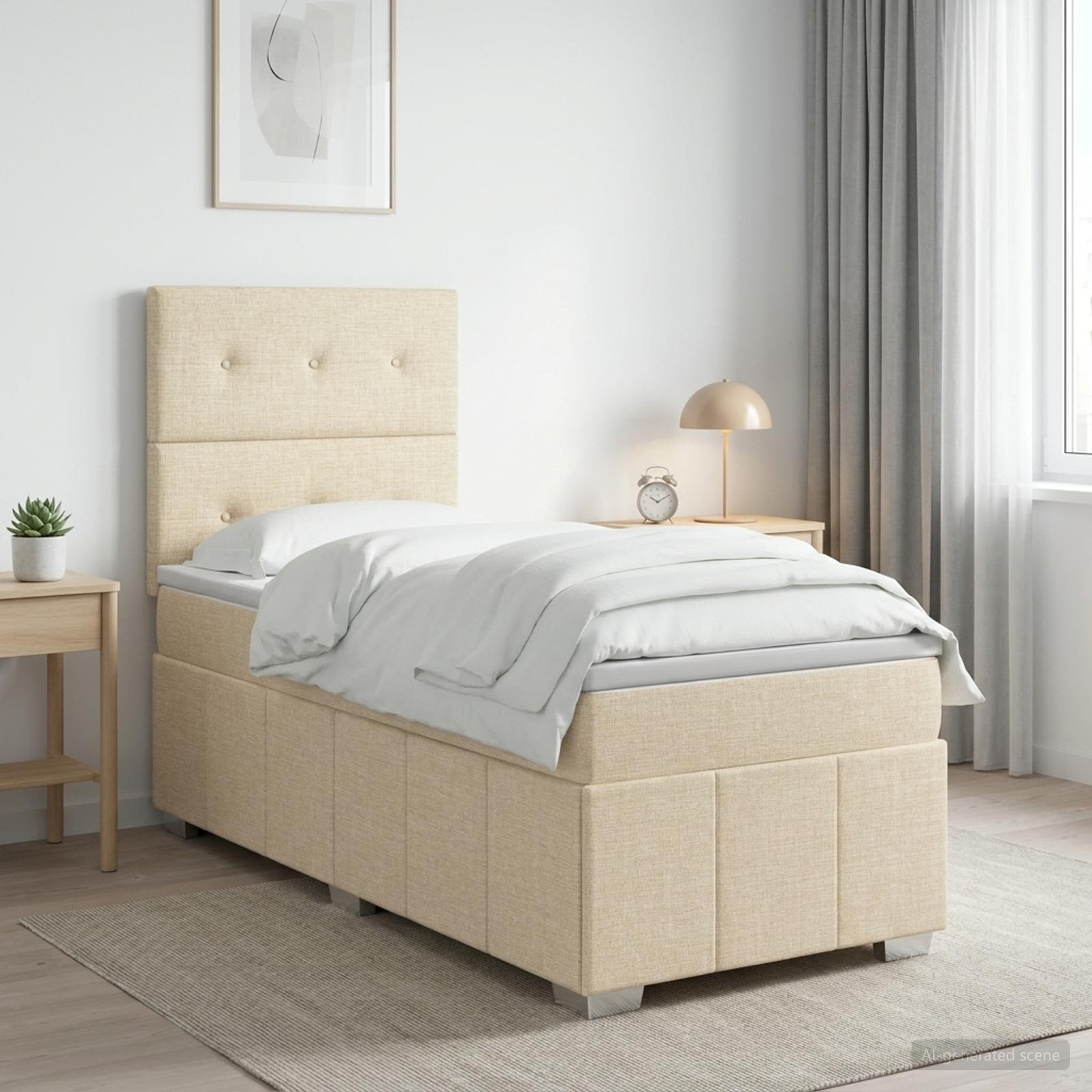 Lit boxspring avec matelas Crème 80 x 200 cm Tissu