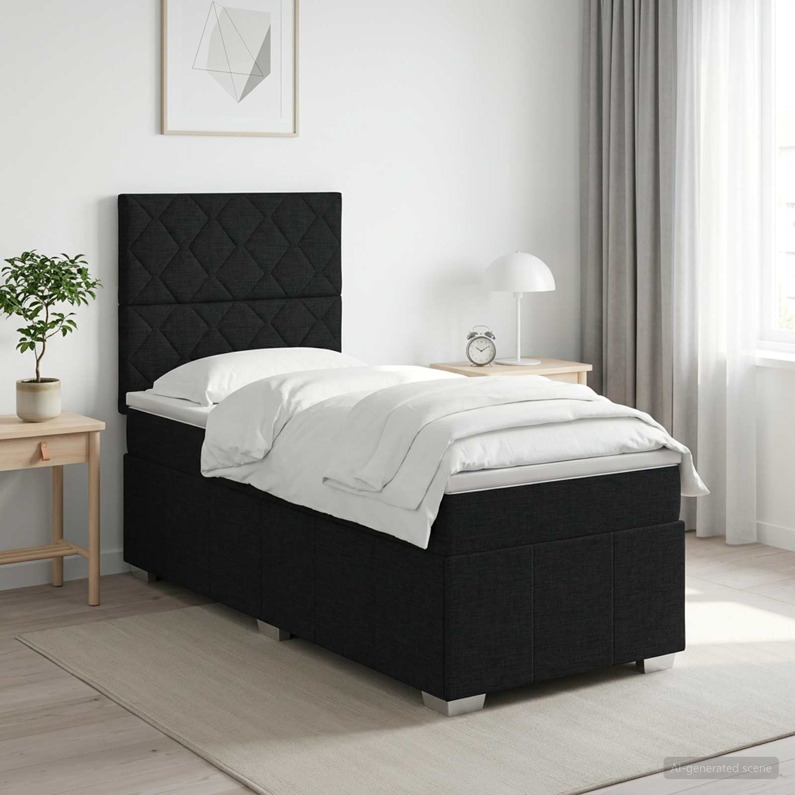 Lit boxspring avec matelas Noir 90 x 200 cm Tissu