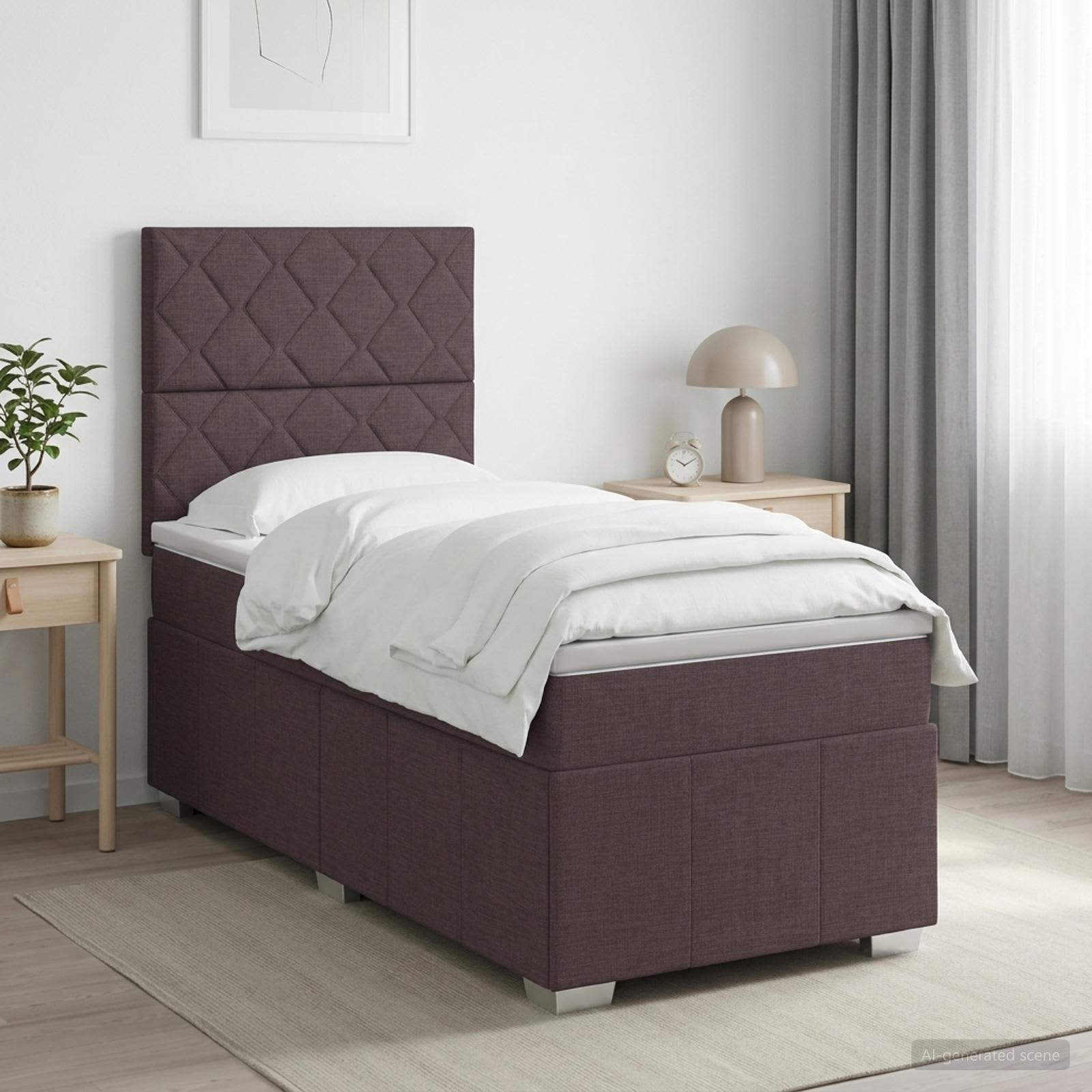Lit boxspring avec matelas Marron foncé 100 x 200 cm Tissu