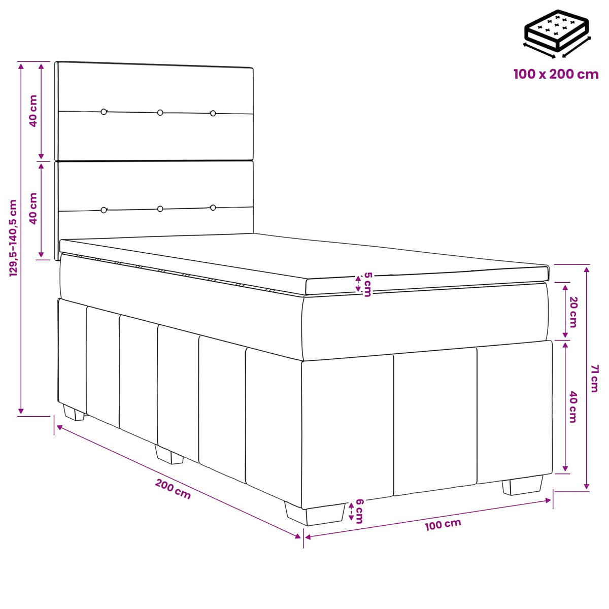 Lit boxspring avec matelas Taupe 100 x 200 cm Tissu