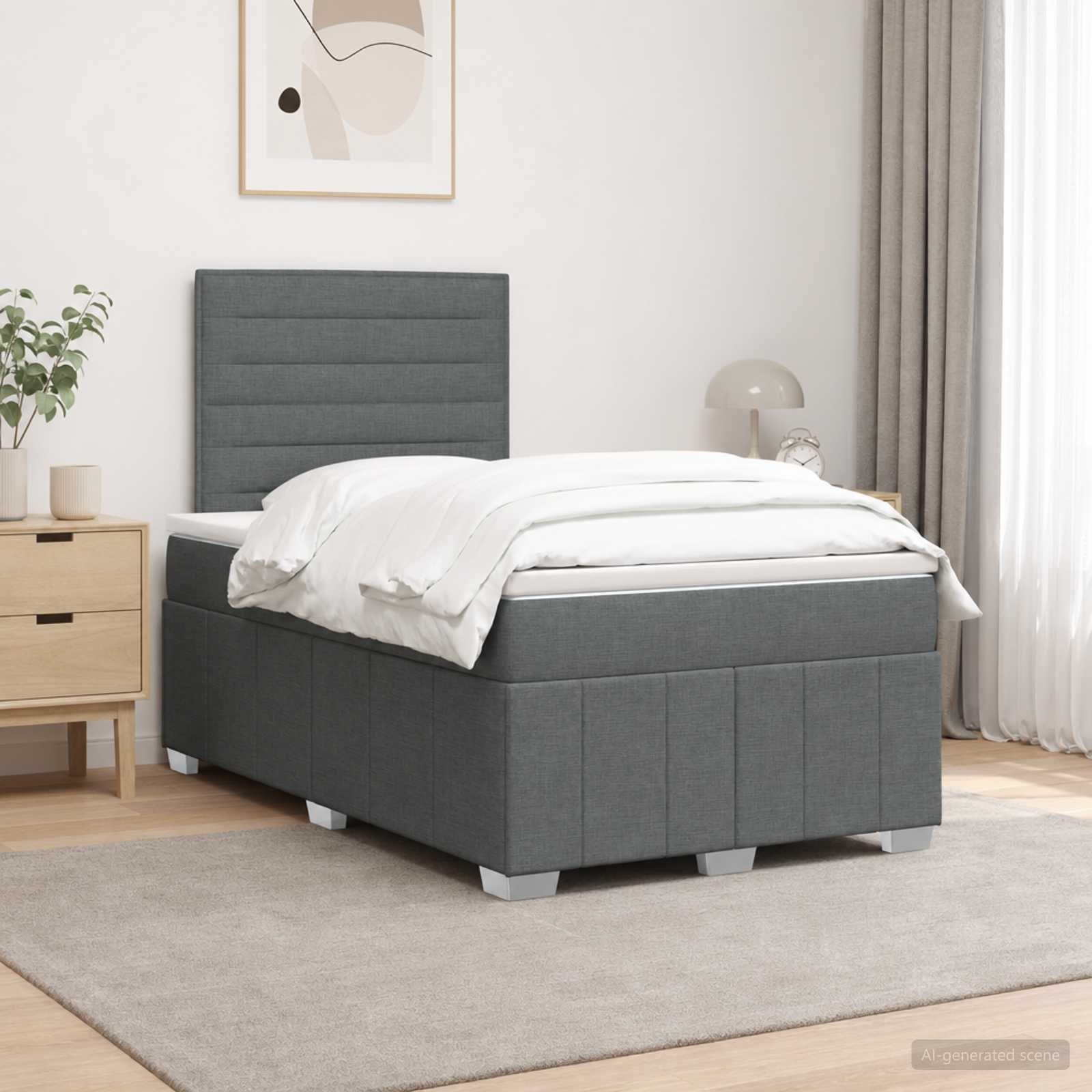 Lit boxspring avec matelas Gris foncé 120 x 200 cm Tissu