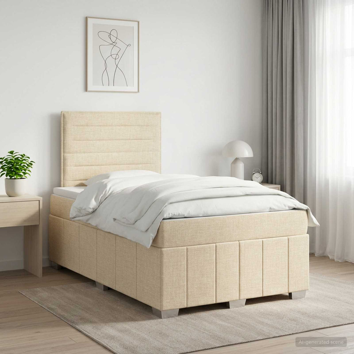 Lit boxspring avec matelas Crème 120 x 190 cm Tissu