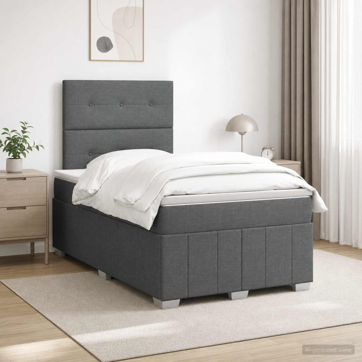Lit boxspring avec matelas Gris foncé 120 x 200 cm Tissu