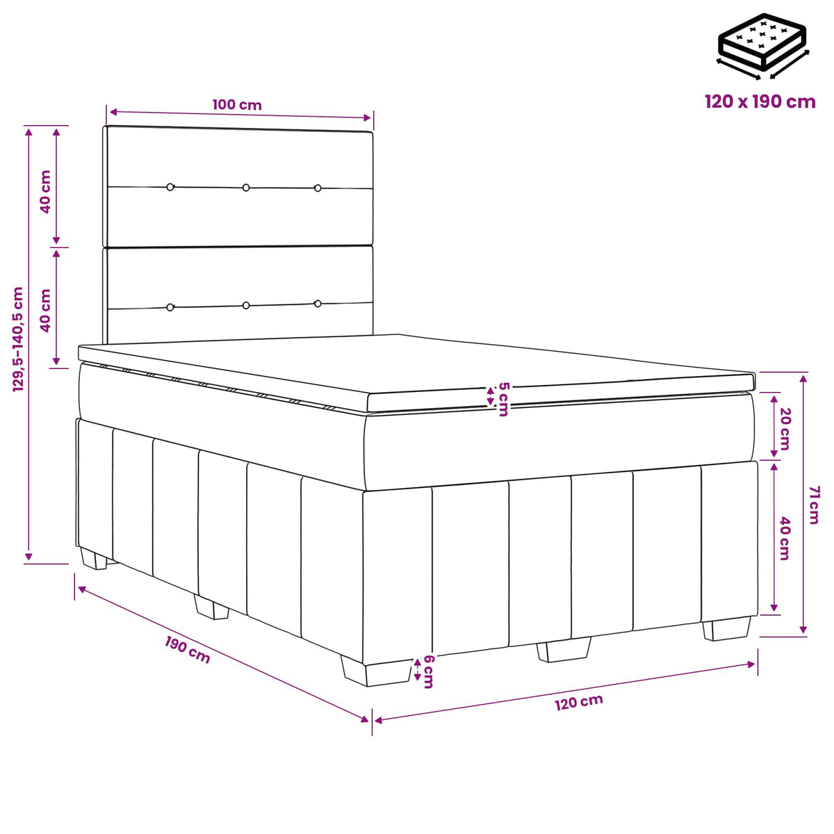 Lit boxspring avec matelas Taupe 120 x 190 cm Tissu