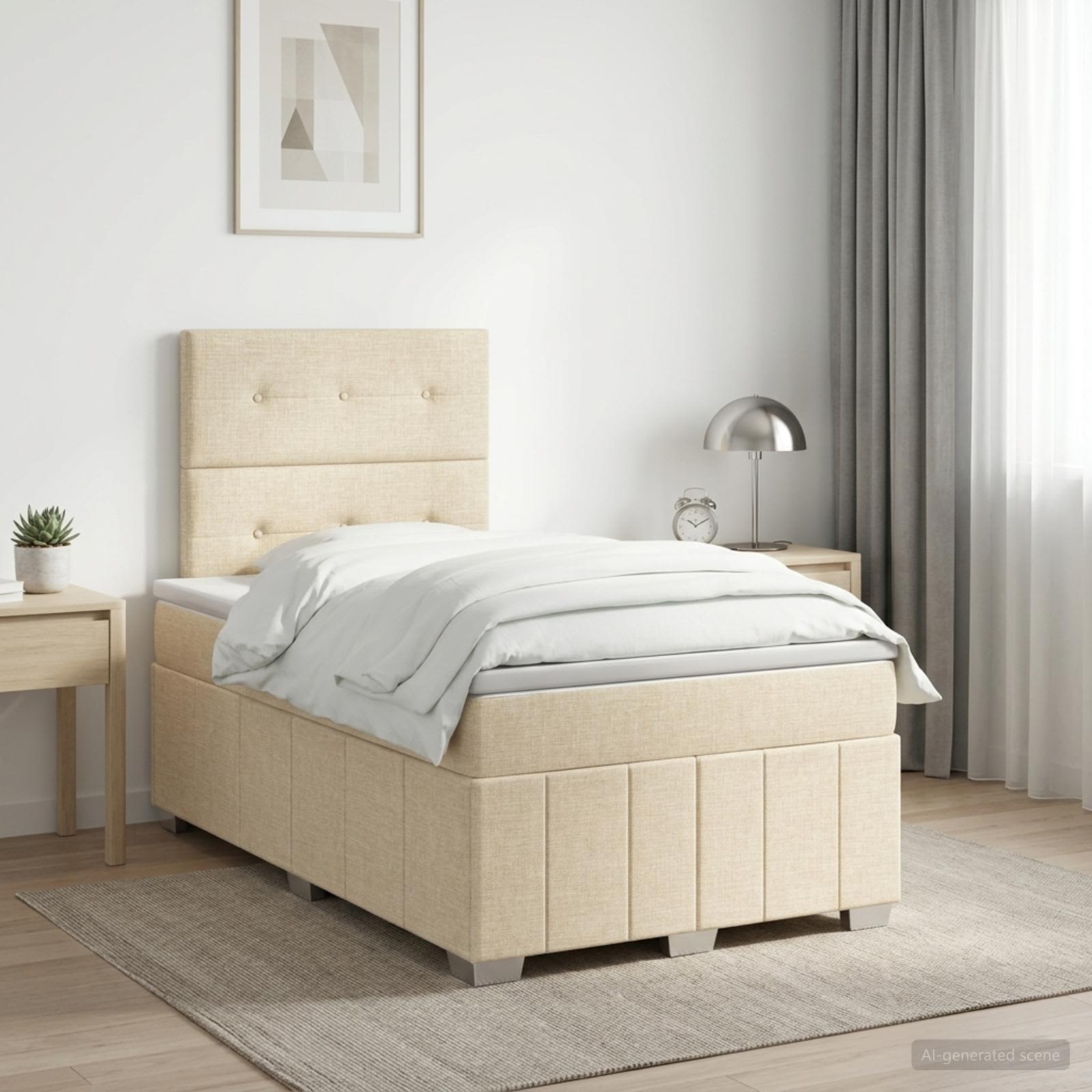 Lit boxspring avec matelas Crème 120 x 200 cm Tissu