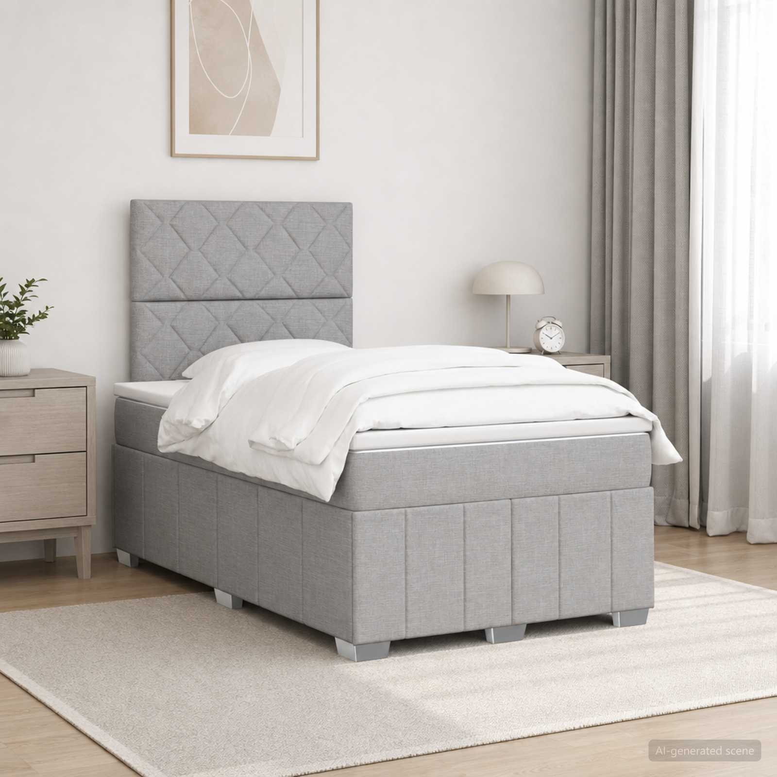 Lit boxspring avec matelas Gris clair 120 x 190 cm Tissu - XIOS