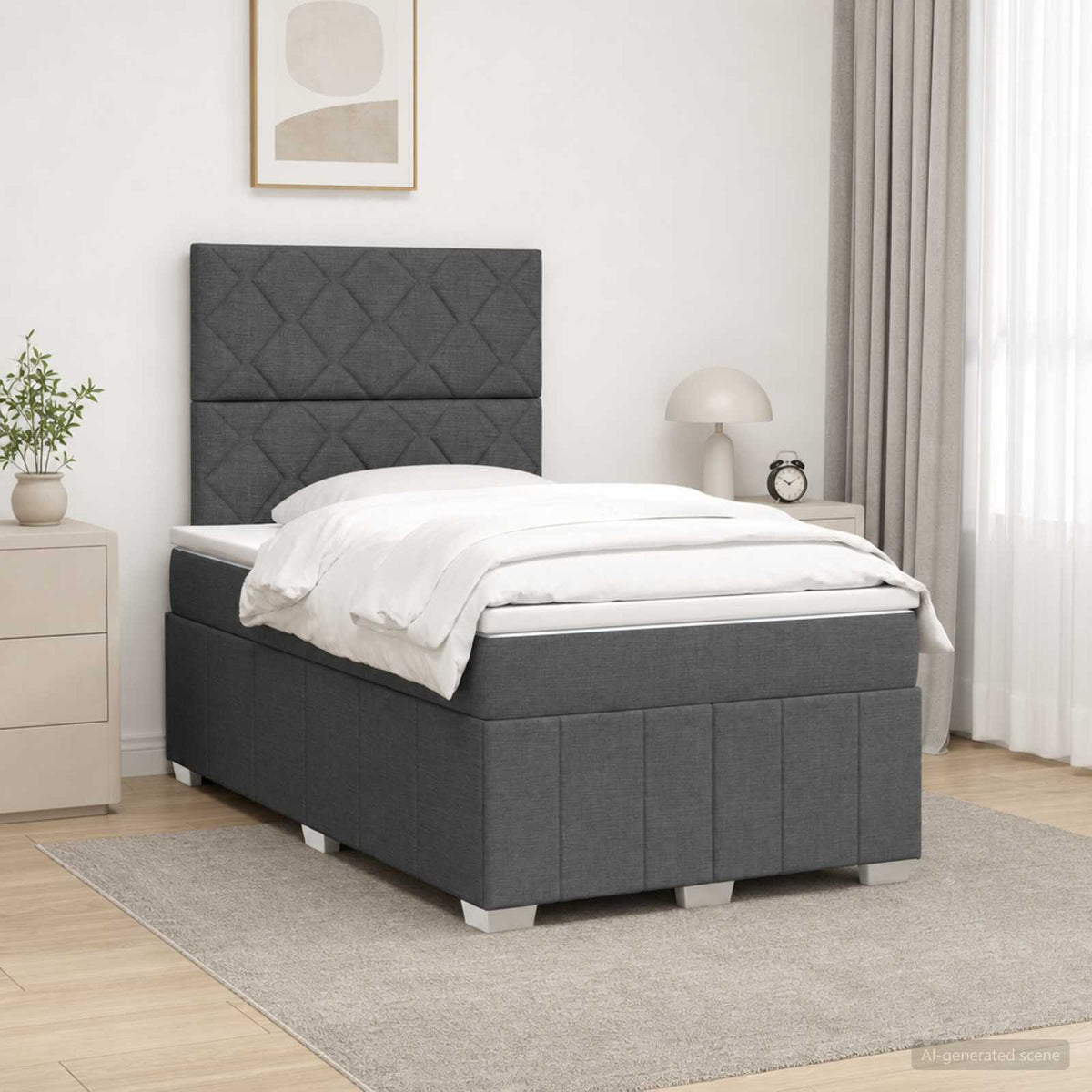 Lit boxspring avec matelas Gris foncé 120 x 190 cm Tissu