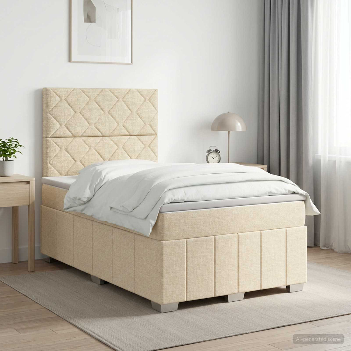 Lit boxspring avec matelas Crème 120 x 190 cm Tissu