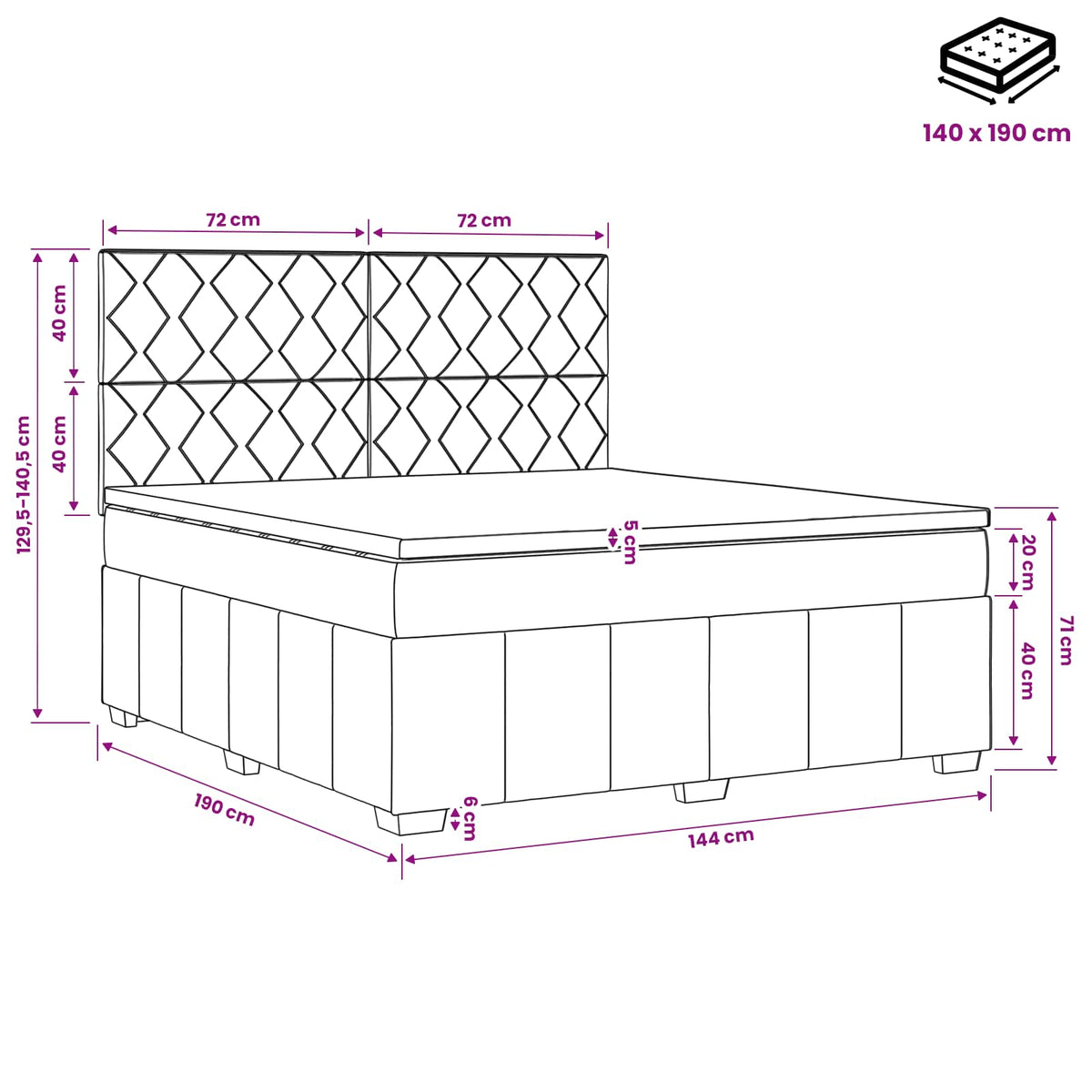 Lit boxspring avec matelas Taupe 140 x 190 cm Tissu