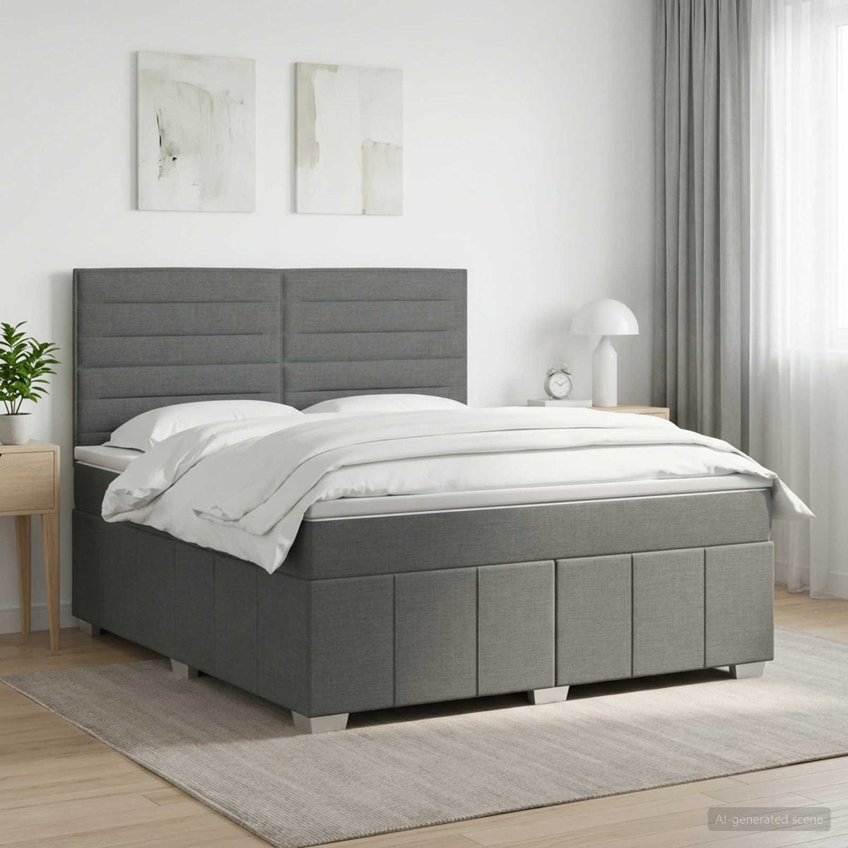 Lit boxspring avec matelas Gris foncé 140 x 200 cm Tissu