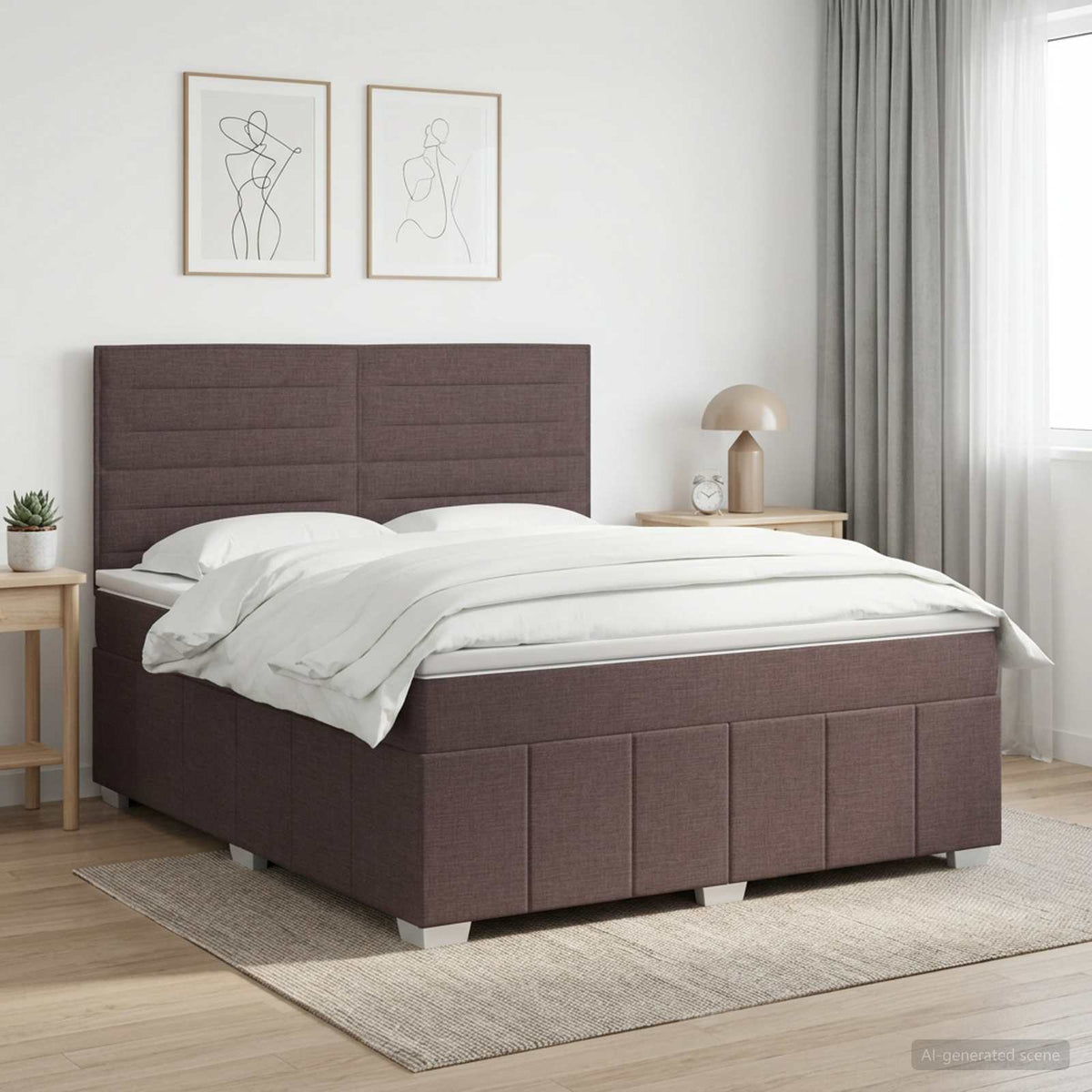 Lit boxspring avec matelas Marron foncé 140 x 200 cm Tissu