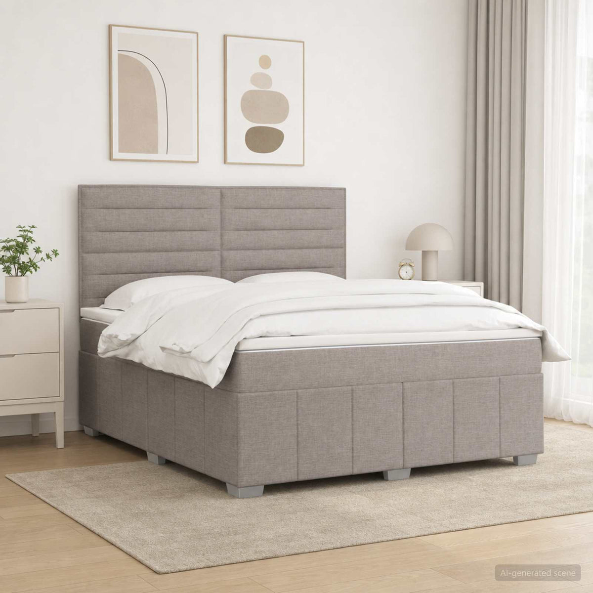 Lit boxspring avec matelas Taupe 140 x 190 cm Tissu