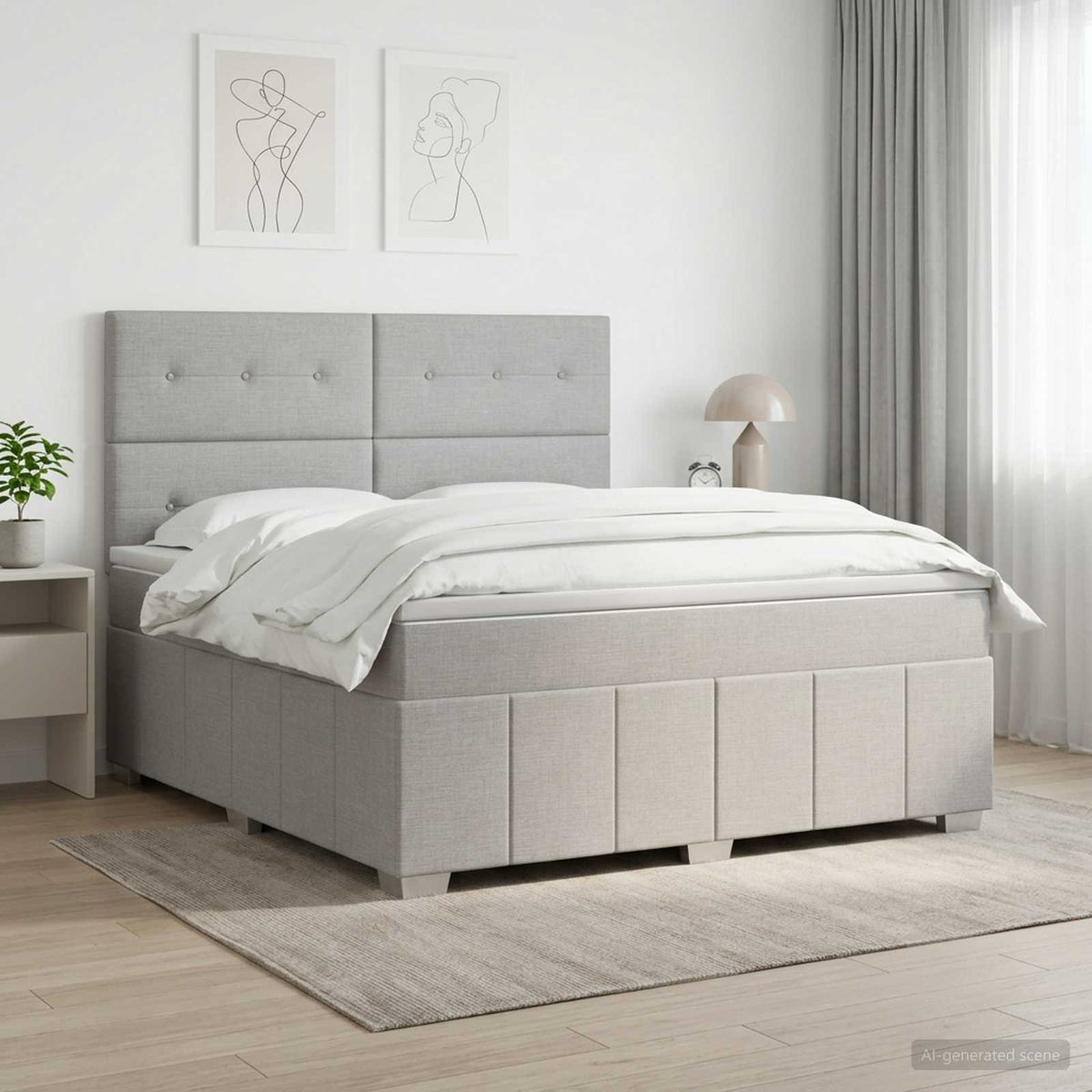 Lit boxspring avec matelas Gris clair 140 x 190 cm Tissu