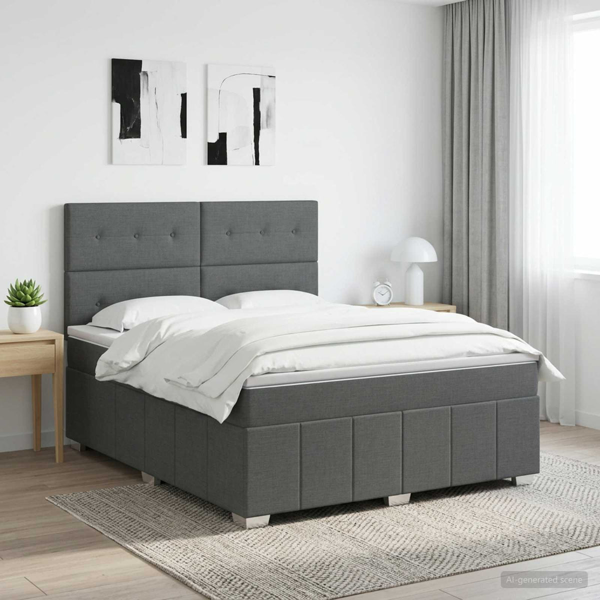 Lit boxspring avec matelas Gris foncé 140 x 200 cm Tissu