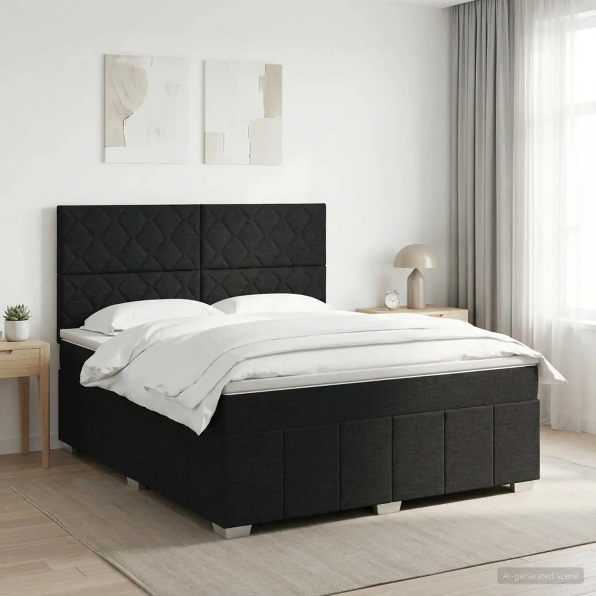Lit boxspring avec matelas Noir 140 x 200 cm Tissu - XIOS