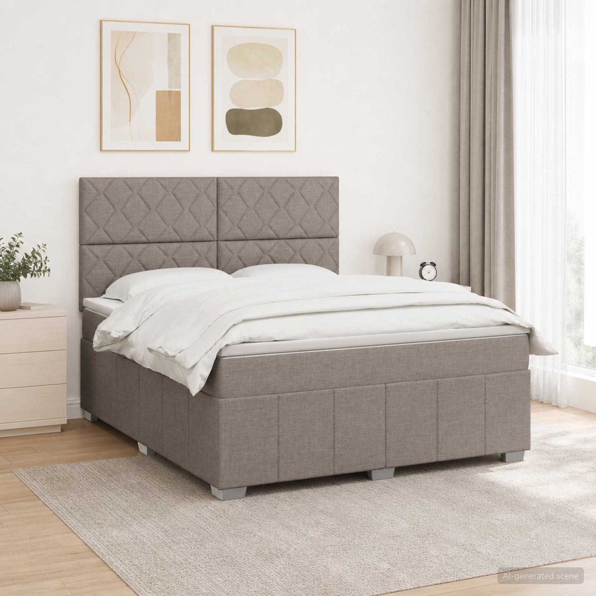 Lit boxspring avec matelas Taupe 140 x 200 cm Tissu