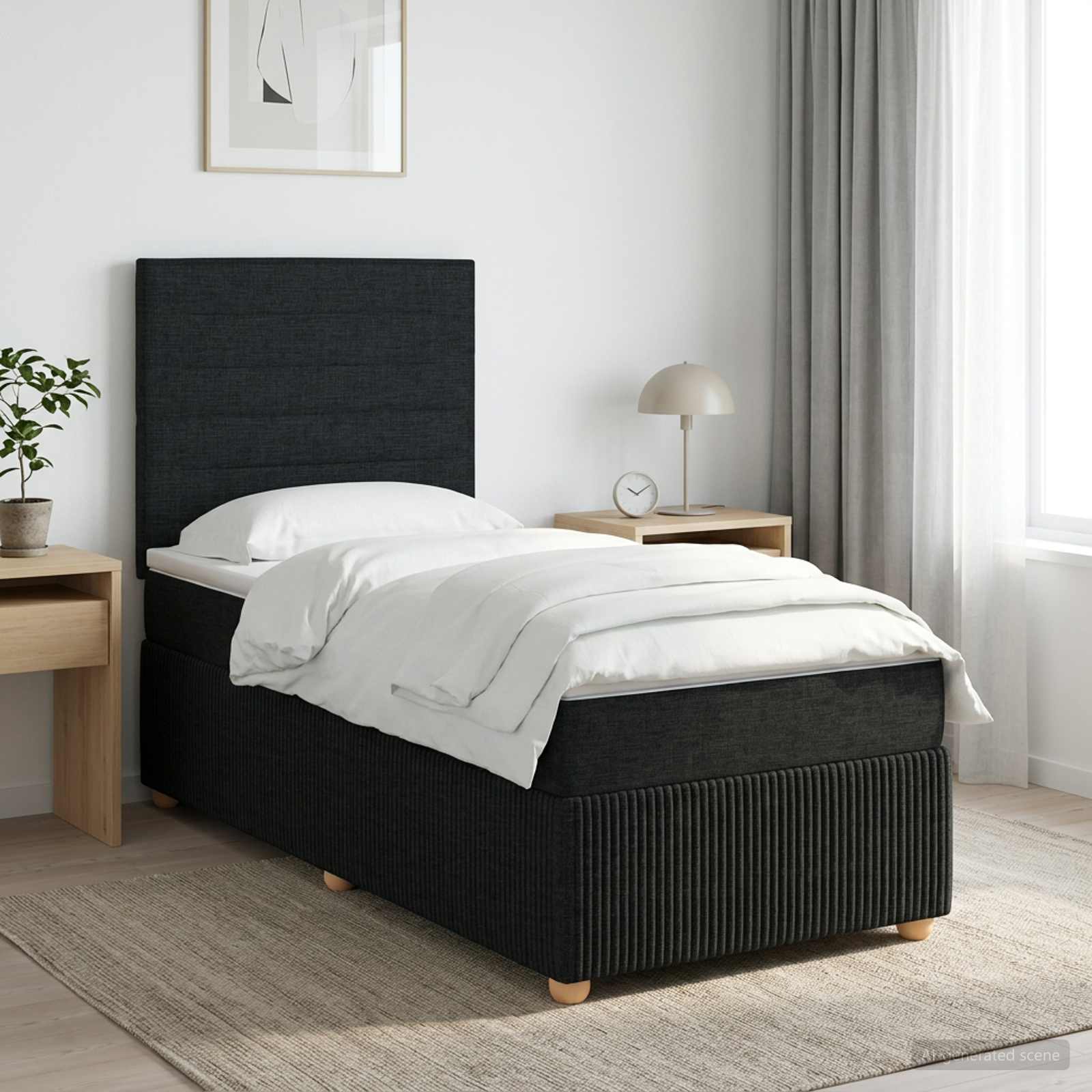 Lit boxspring avec matelas Noir 90 x 200 cm Tissu - XIOS