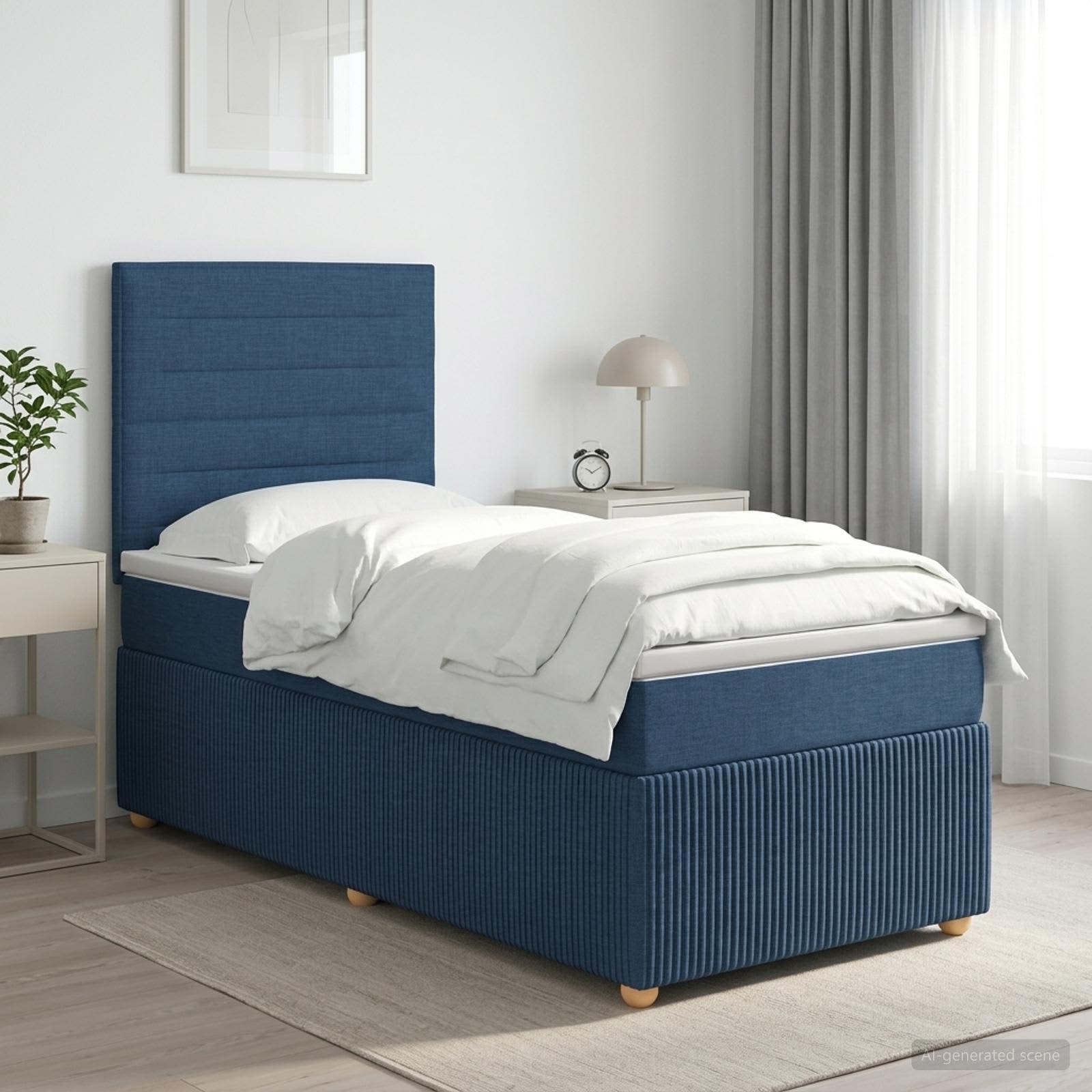 Lit boxspring avec matelas Bleu 90 x 200 cm Tissu - XIOS