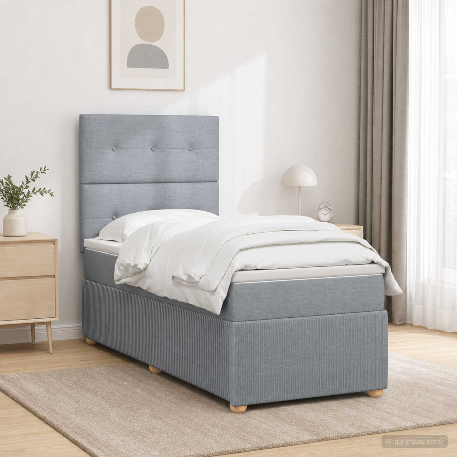 Lit boxspring avec matelas Gris clair 90 x 190 cm Tissu