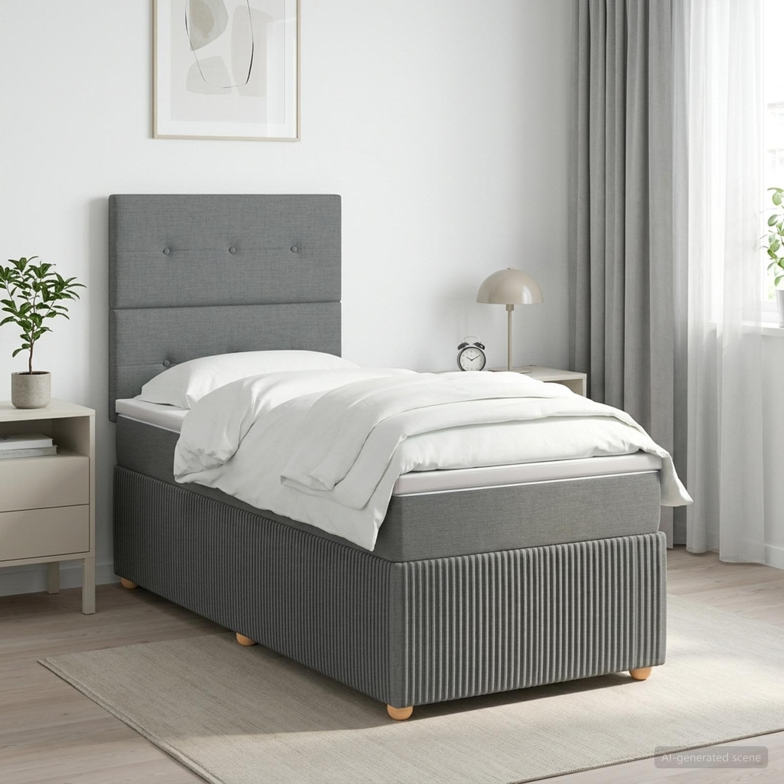Lit boxspring avec matelas Gris foncé Simple Tissu