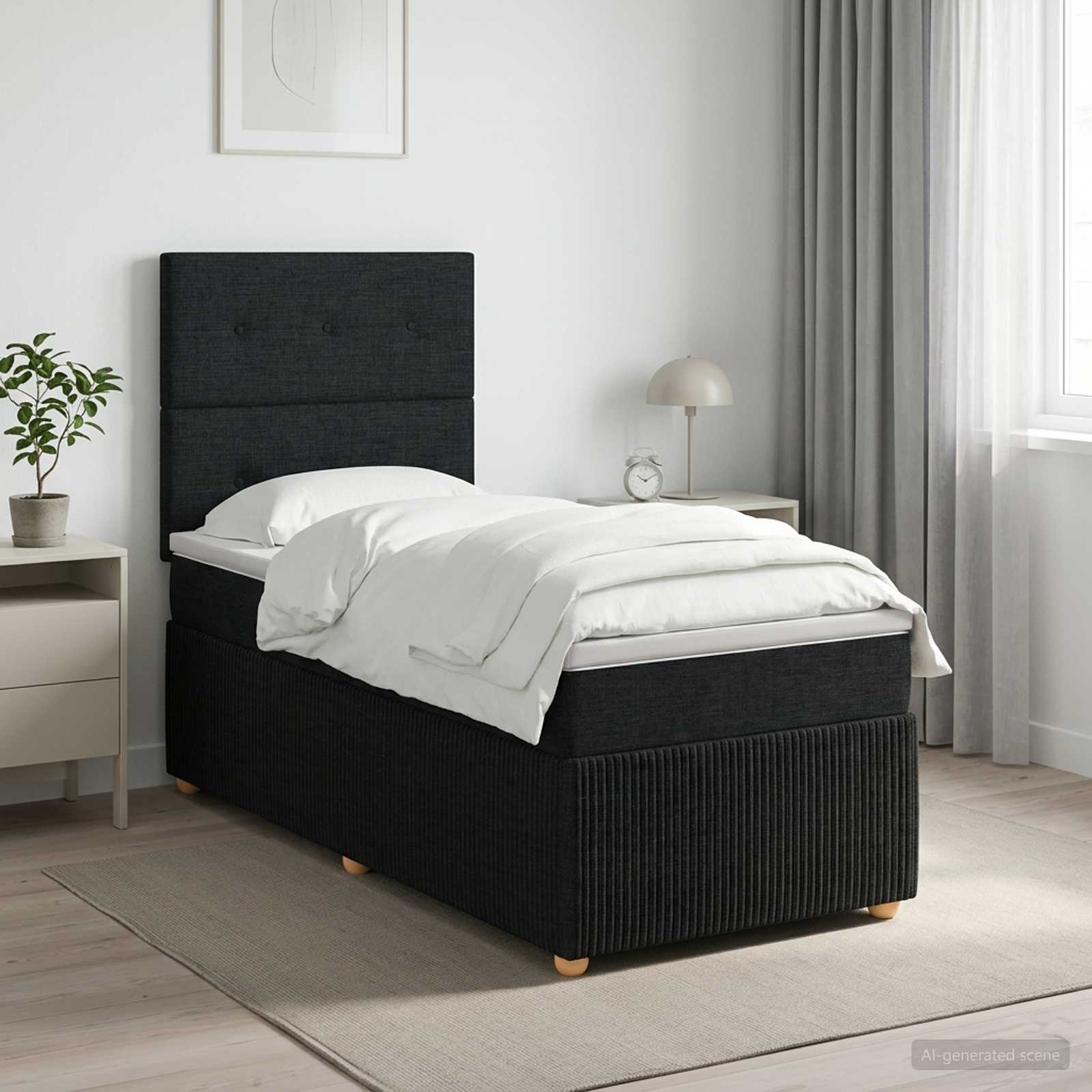 Lit boxspring avec matelas Noir 90 x 200 cm Tissu - XIOS
