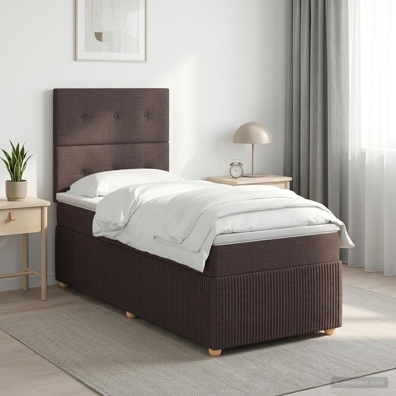 Lit boxspring avec matelas Marron foncé 80 x 200 cm Tissu