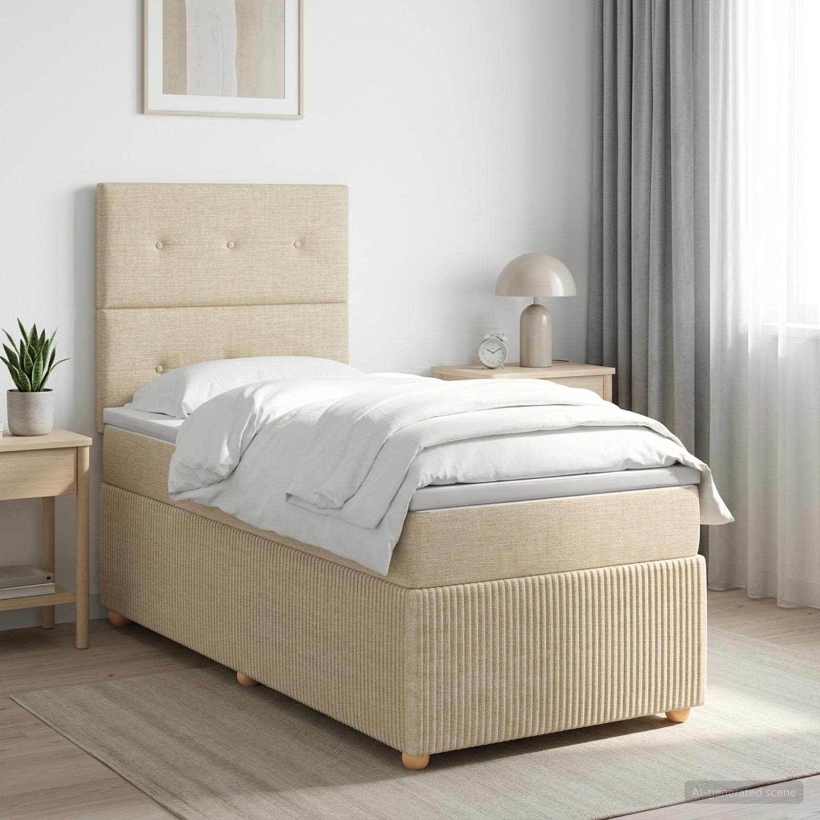 Lit boxspring avec matelas Crème 90 x 200 cm Tissu - XIOS