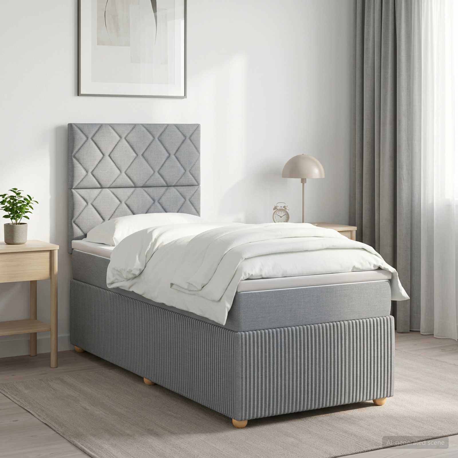 Lit boxspring avec matelas Gris clair 90 x 190 cm Tissu - XIOS
