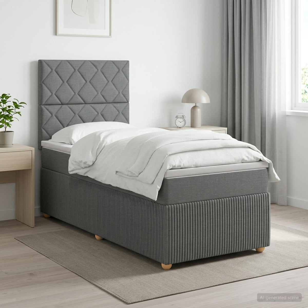 Lit boxspring avec matelas Gris foncé 90 x 190 cm Tissu
