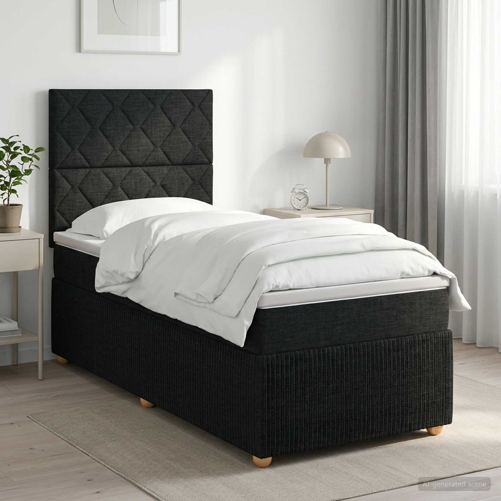 Lit boxspring avec matelas Noir 90 x 200 cm Tissu