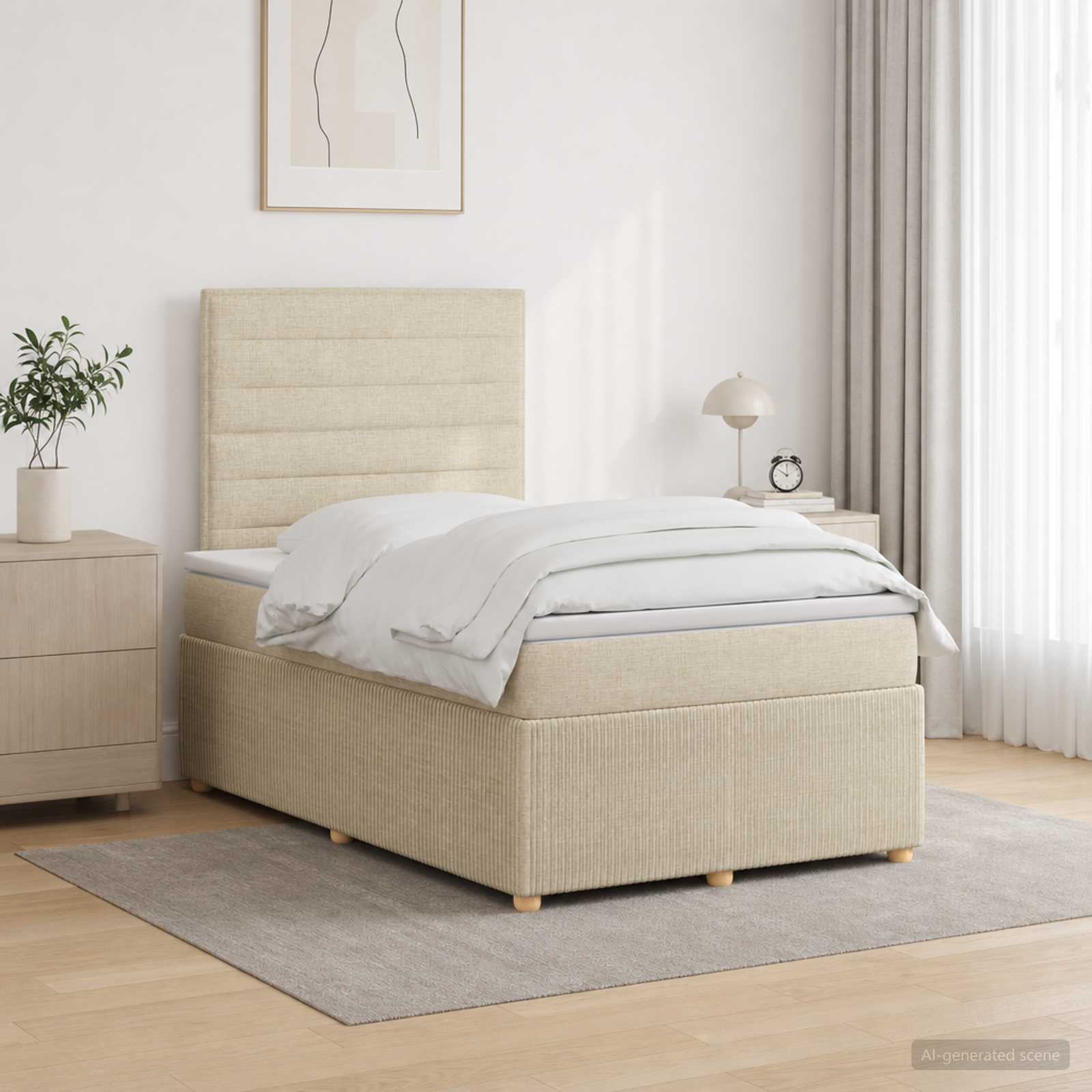 Lit boxspring avec matelas Crème 120 x 190 cm Tissu