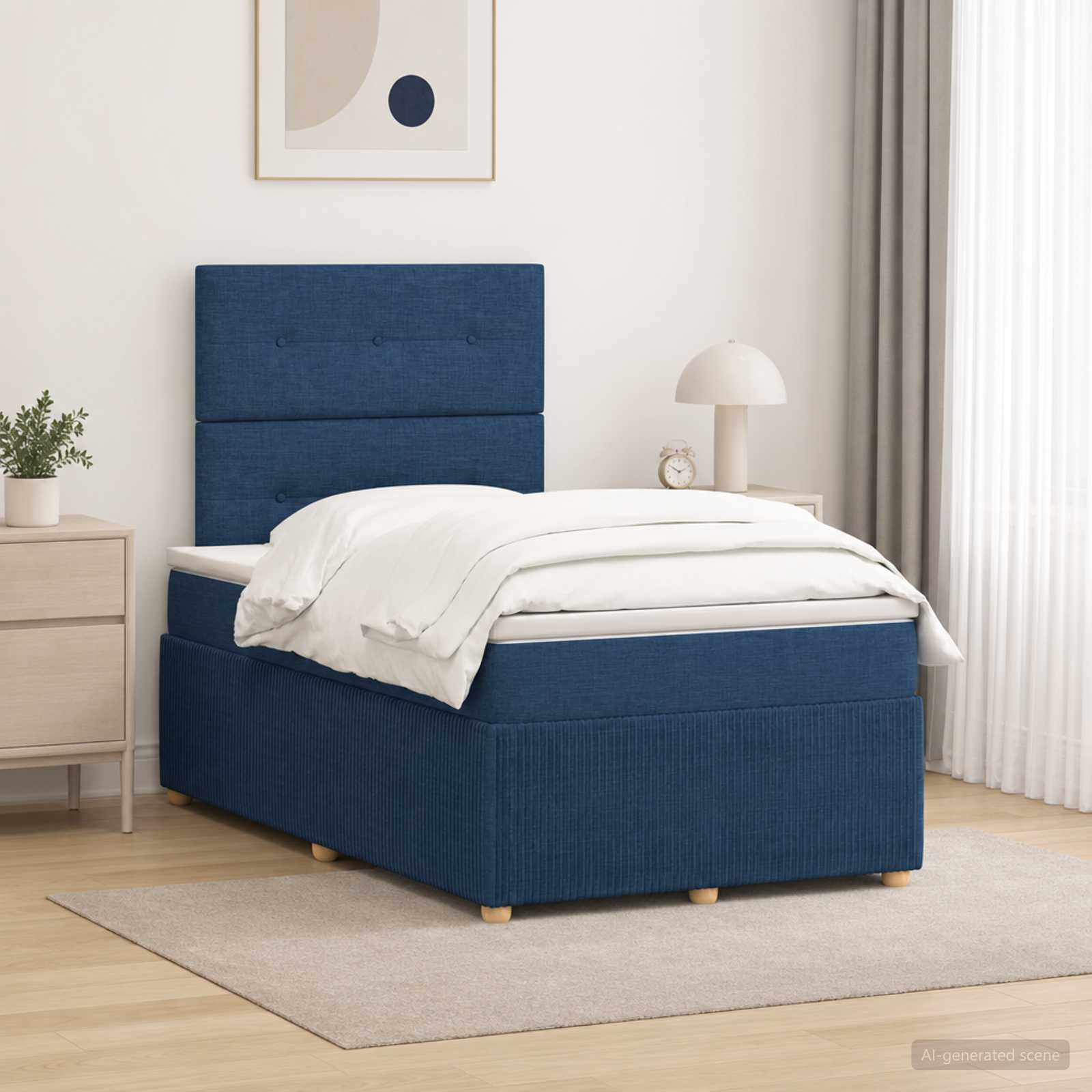 Lit boxspring avec matelas Bleu 120 x 190 cm Tissu