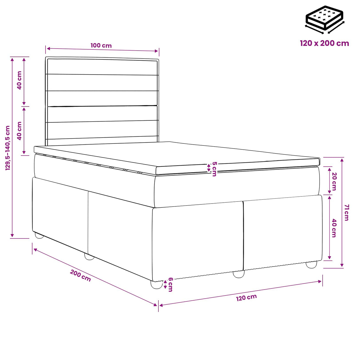 Lit boxspring avec matelas Crème 120 x 200 cm Tissu