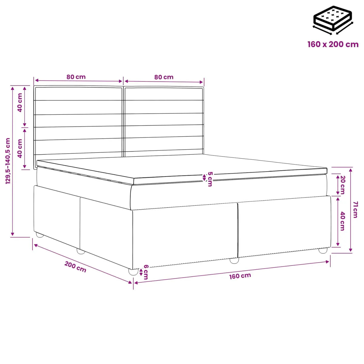 Lit boxspring avec matelas Bleu 160 x 200 cm Tissu - XIOS