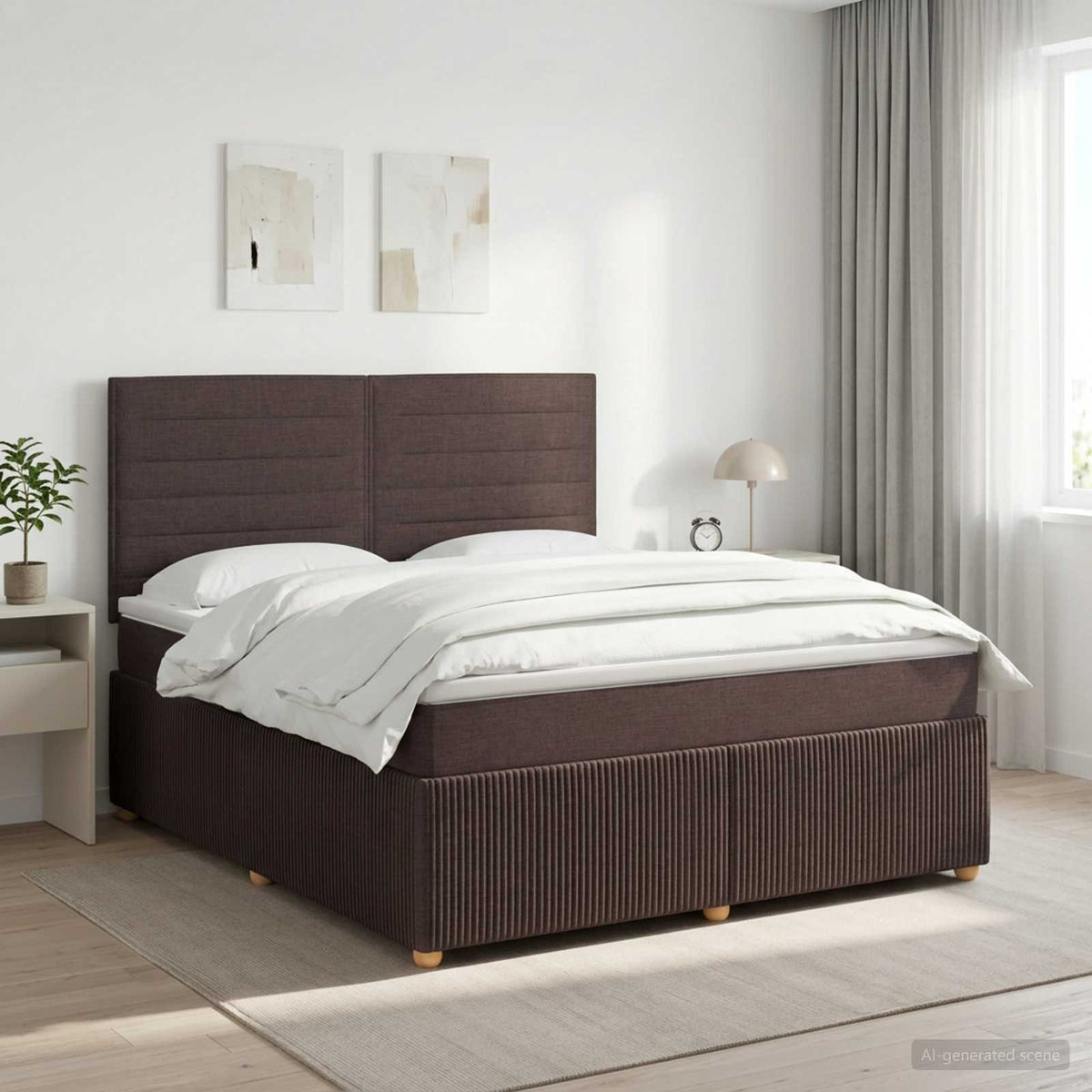Lit boxspring avec matelas Marron foncé 140 x 190 cm Tissu