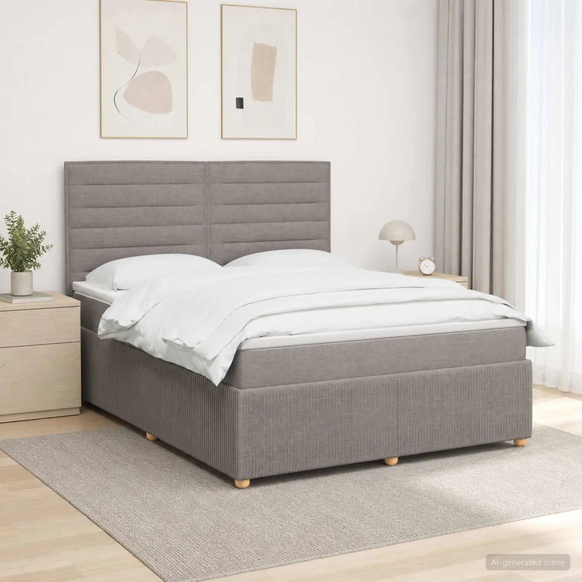 Lit boxspring avec matelas Taupe 140 x 200 cm Tissu - XIOS