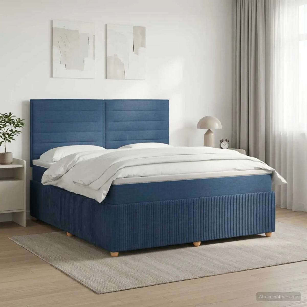 Lit boxspring avec matelas Bleu 160 x 200 cm Tissu - XIOS