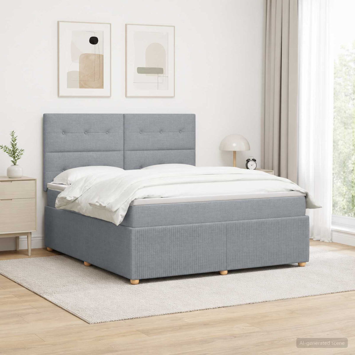 Lit boxspring avec matelas Gris clair 140 x 200 cm Tissu
