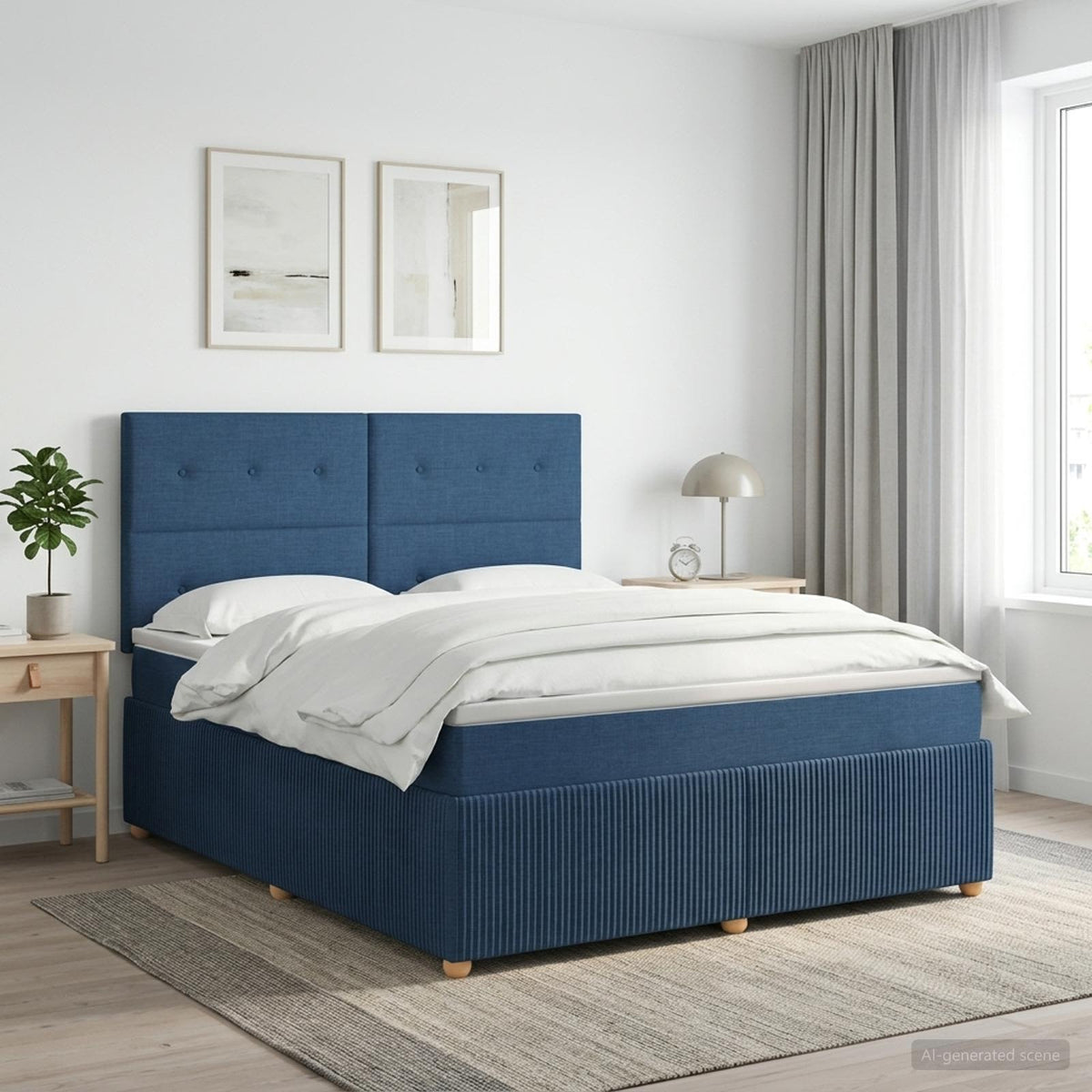 Lit boxspring avec matelas Bleu 140 x 190 cm Tissu