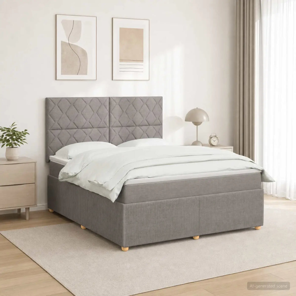 Lit boxspring avec matelas Taupe 140 x 200 cm Tissu - XIOS