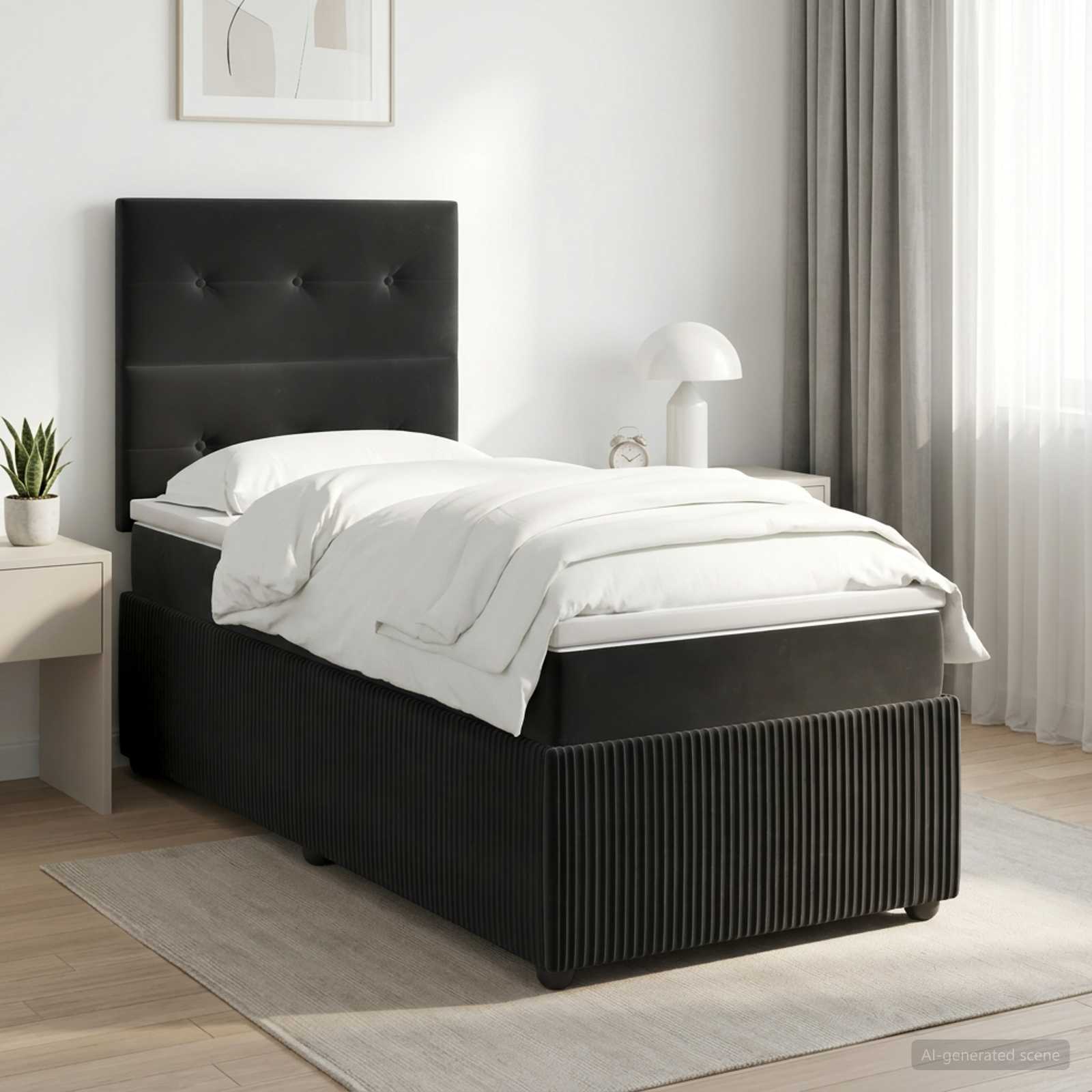 Lit boxspring avec matelas Noir 100 x 200 cm Velours - XIOS