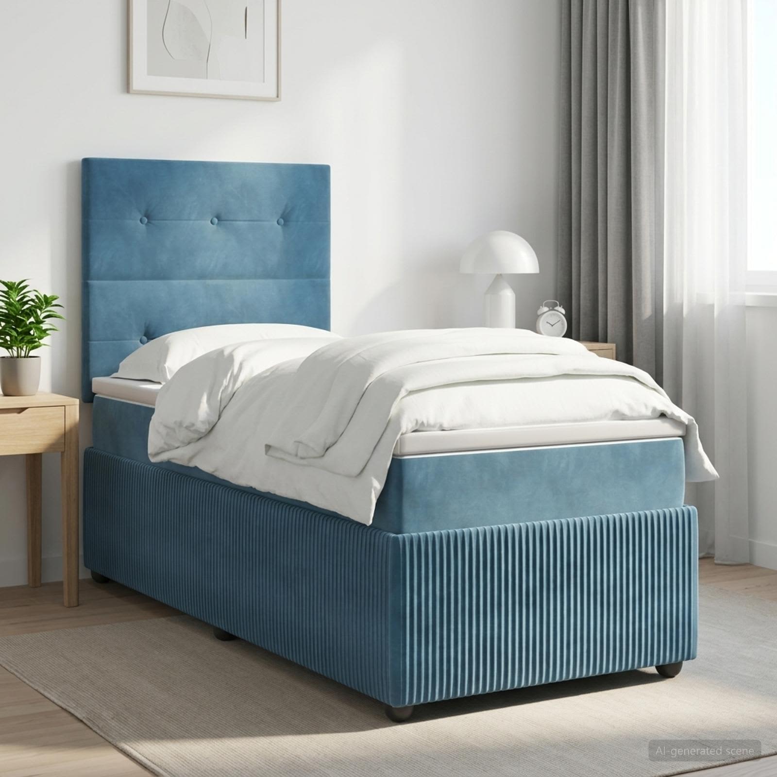 Lit boxspring avec matelas Bleu 100 x 200 cm Velours