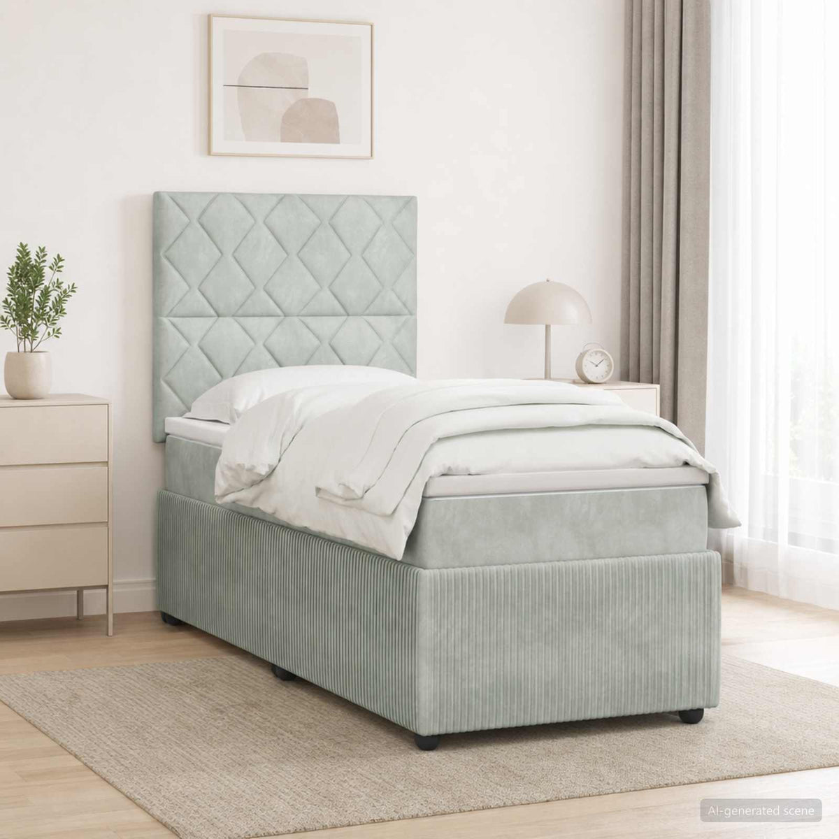 Lit boxspring avec matelas Gris clair Simple Velours