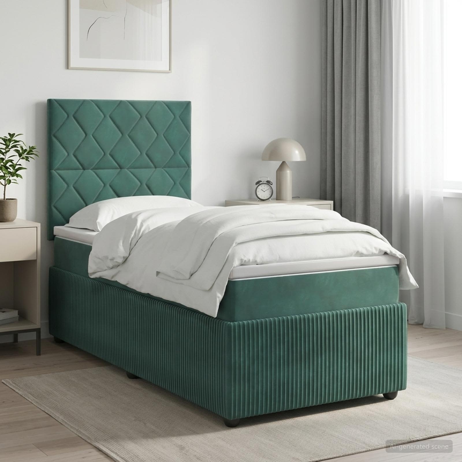 Lit boxspring avec matelas Vert foncé 90 x 190 cm Velours