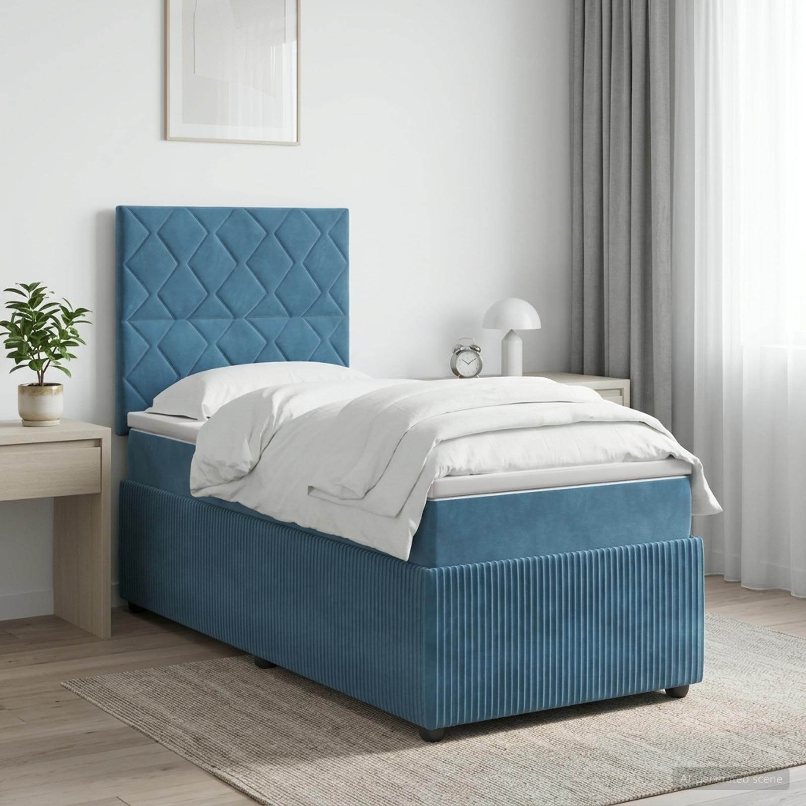 Lit boxspring avec matelas Bleu 80 x 200 cm Velours
