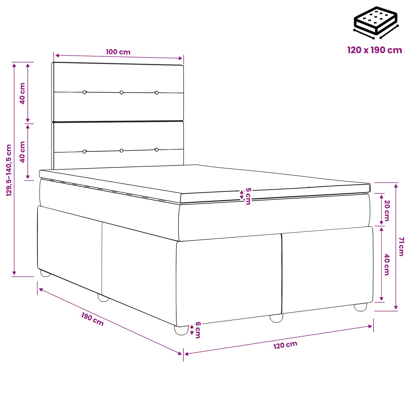 Lit boxspring avec matelas Vert foncé 120 x 190 cm Velours