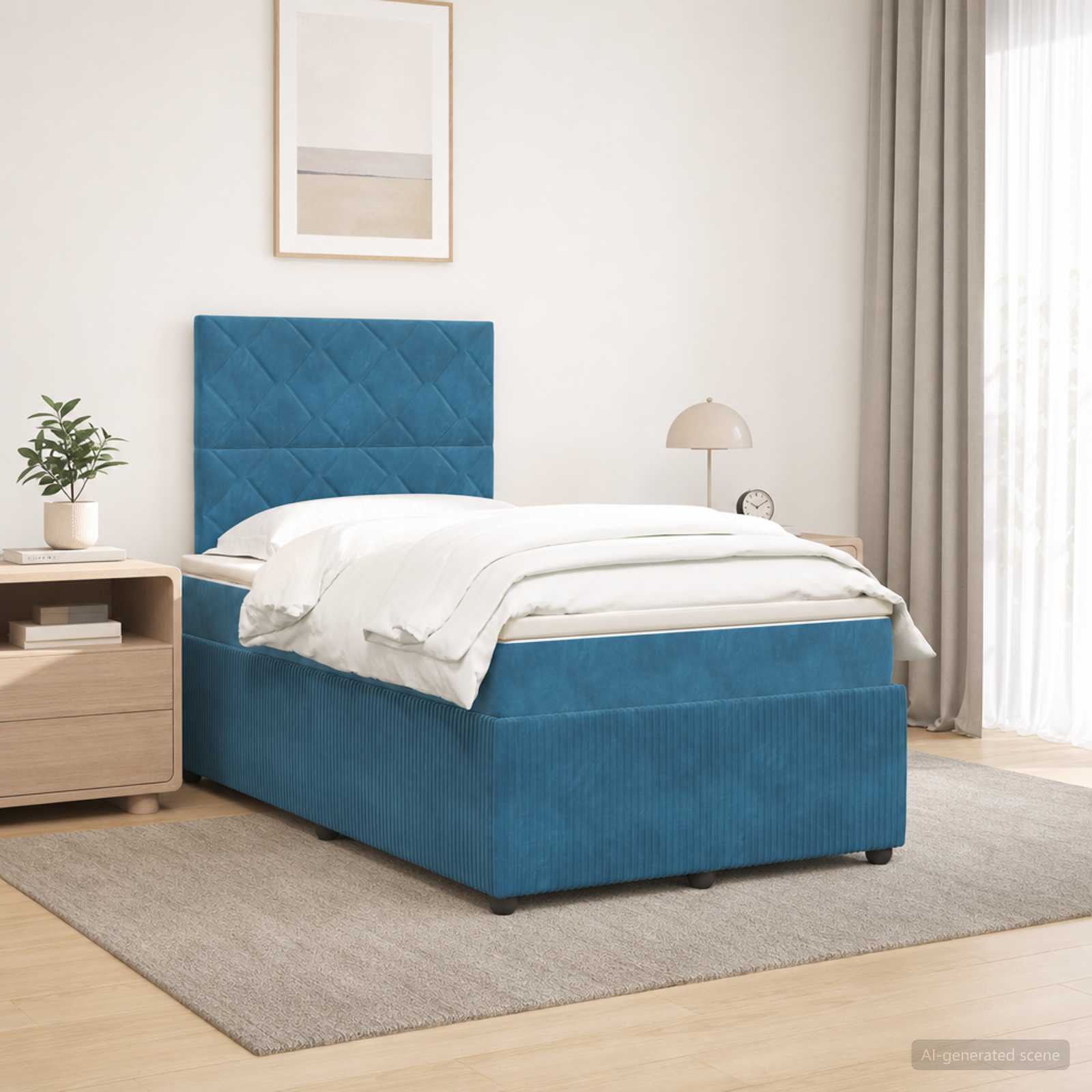 Lit boxspring avec matelas Bleu 120 x 190 cm Velours